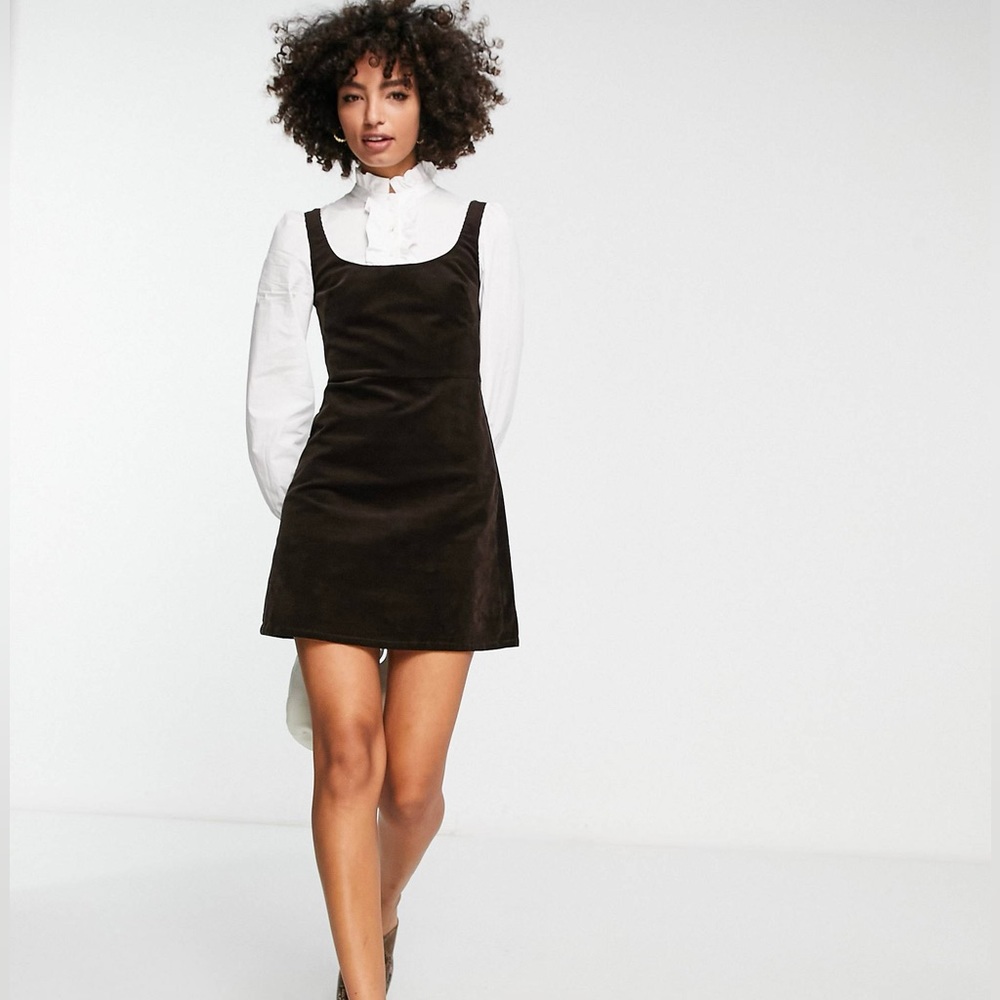 NWT & Other Stories corduroy mini shirt dress in brown and white